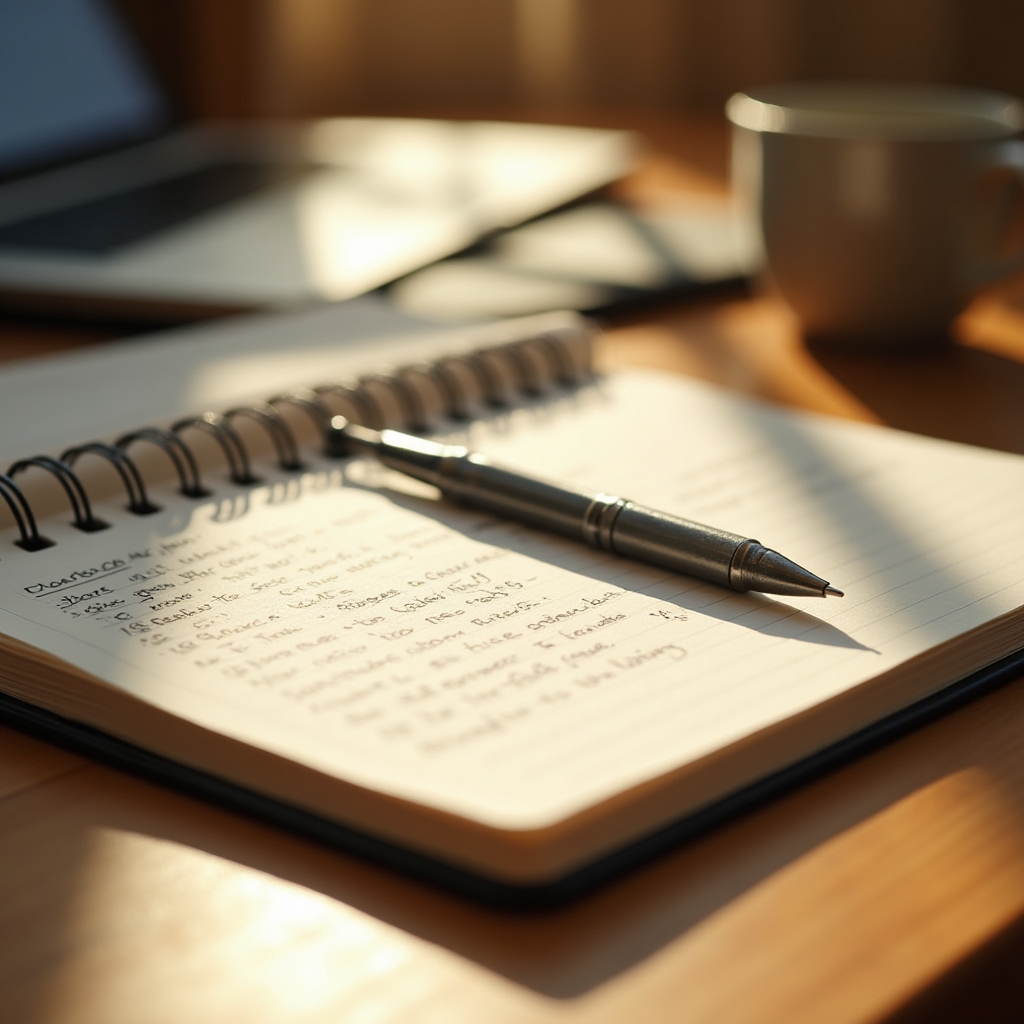 Pracovní prostor s notebookem a poznámkovým blokem